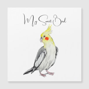 Niedlicher Cockatiel-Aquarellpapagei. Magnetkarte