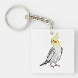 Niedlicher Cockatiel-Aquarellpapagei. Schlüsselanhänger