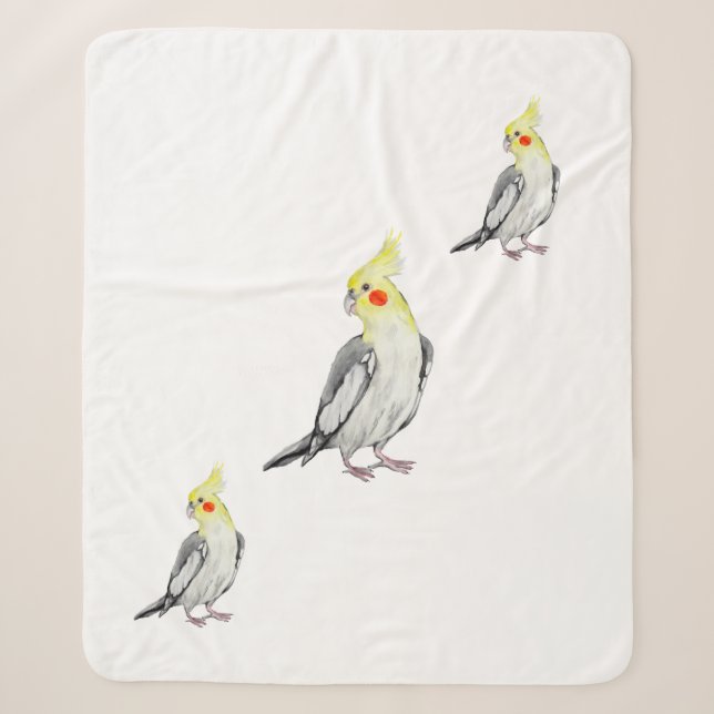 Niedlicher Cockatiel-Aquarellpapagei. Sherpadecke (Vorderseite)
