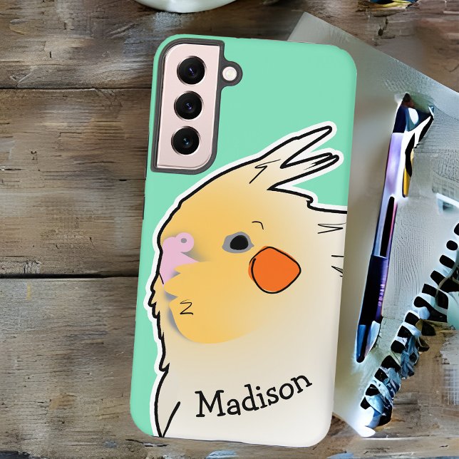 Niedlicher Cockatiel Bird Doodle Parrot Green Samsung Galaxy Hülle (Cute Cockatiel doodle personalized Galaxy phone case, sea green)