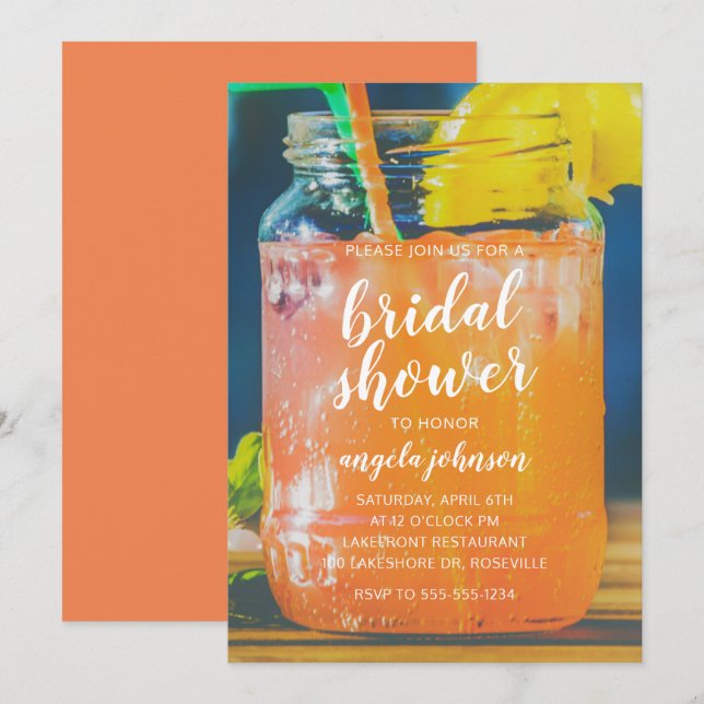 Niedlicher Cocktail Mason Jar Bridal Dusche Einlad Einladung (Vorne/Hinten)