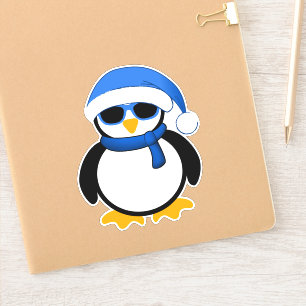 Niedlicher cooler Pinguin Weihnachten Winterblauer Aufkleber
