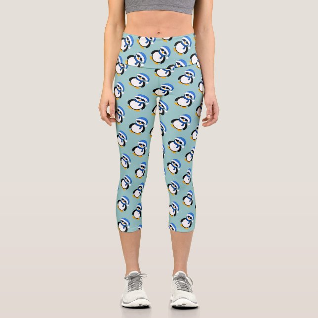 Niedlicher cooler Pinguin Weihnachtswintermuster b Capri Leggings (Vorderseite)