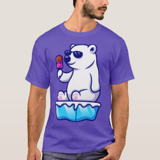 Niedlicher Cooler Polar-Bär isst Popsität auf Eisk T-Shirt
