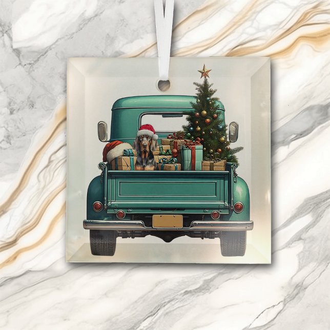 Niedlicher Coonhound Hund Retro LKW Weihnachten Ornament Aus Glas (Von Creator hochgeladen)
