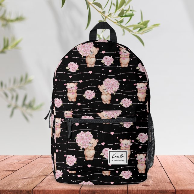 Niedlicher Coquette Teddybär mit rosa Blume nach M Bedruckter Rucksack (Von Creator hochgeladen)