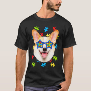 Niedlicher Corgi-Autismus-Puzzle-Sonnenbrille Hund T-Shirt