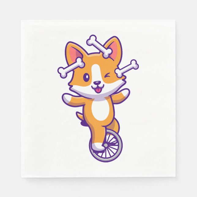 Niedlicher Corgi-Dog-Circus mit Knochen Serviette (Vorderseite)