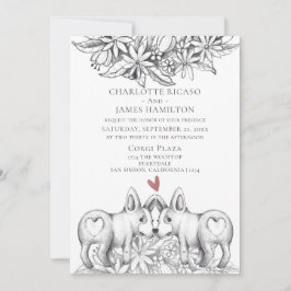 Niedlicher Corgi Dog Pencil Zeichnend Hochzeit Einladung