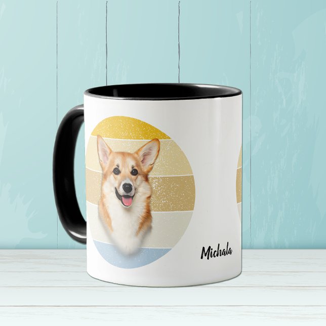 Niedlicher Corgi Dog Retro Sunset Tasse (Von Creator hochgeladen)