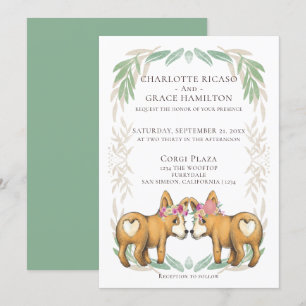 Niedlicher Corgi Dog Two Brides Gay Wedding Einladung
