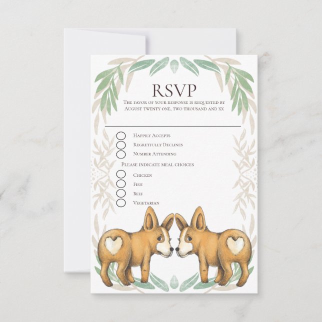 Niedlicher Corgi Dog Two Grooms Gay Wedding RSVP (Vorderseite)