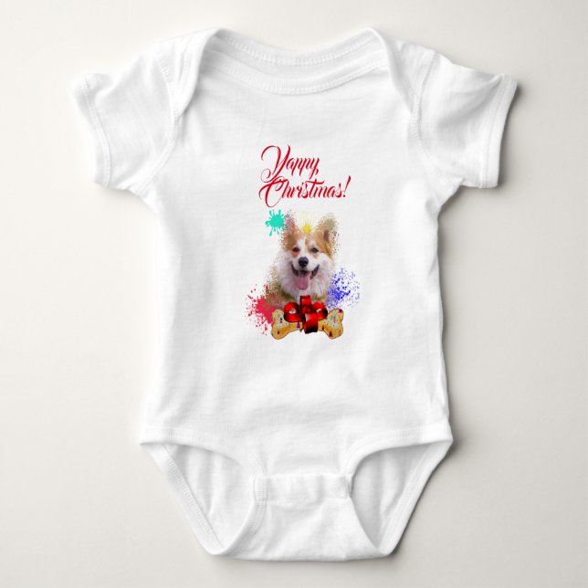 Niedlicher Corgi Dog Yappy Weihnachten Baby Strampler (Vorderseite)