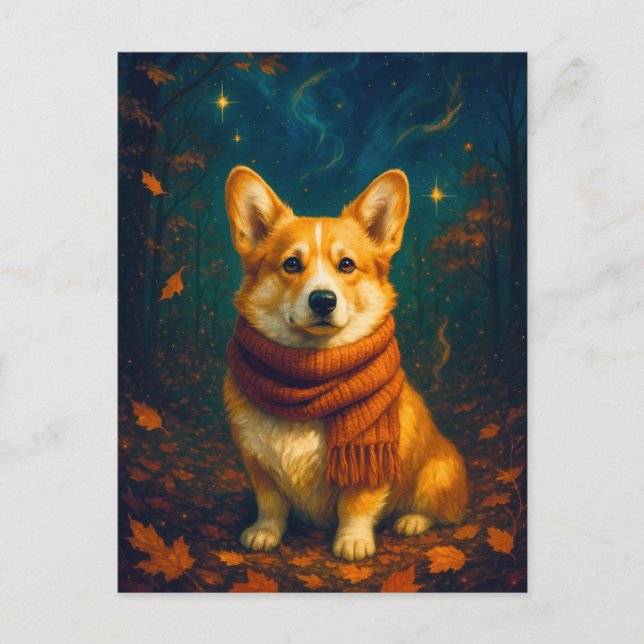 Niedlicher Corgi Happy Herbst Herbstpark Postkarte (Vorderseite)