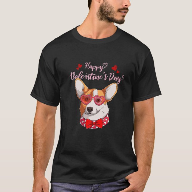 Niedlicher Corgi Happy Valentines Day Hunde Lover  T-Shirt (Vorderseite)