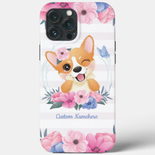 Niedlicher Corgi Hund Blume Wreath Blue Butterfly Case-Mate iPhone Hülle