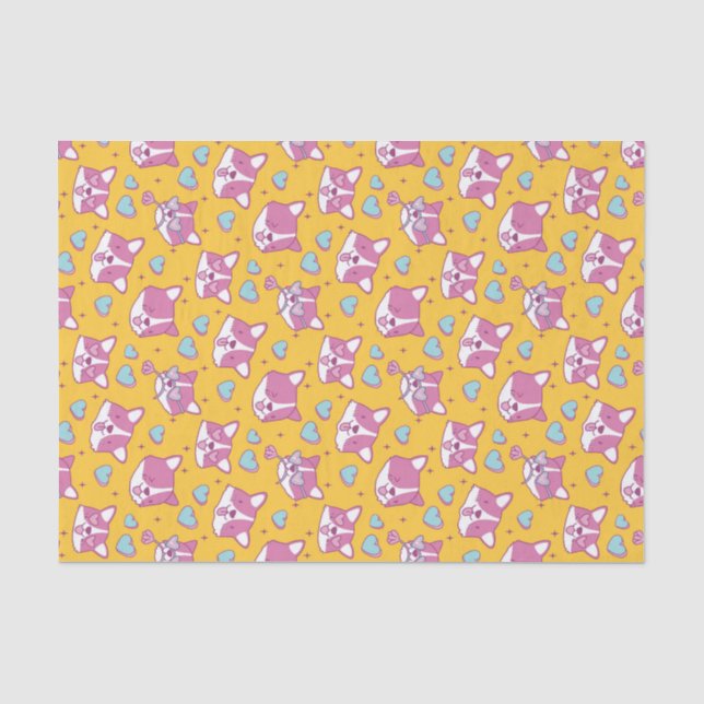 Niedlicher Corgi Hund Lover Herzmuster Valentinsta Seidenpapier (Vorderseite)