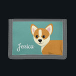 Niedlicher Corgi Hund mehr Personalisiert Trifold Geldbörse<br><div class="desc">Adorable Peeping Corgi aquamarine personalisierte Brieftasche.</div>