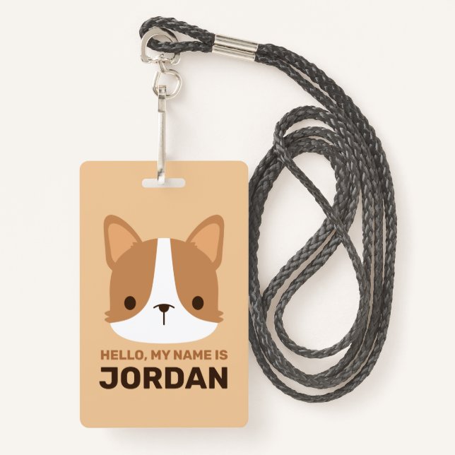 Niedlicher Corgi Hund mit Personalisiertem Namen Ausweis (Vorderseite mit Schlüsselband)