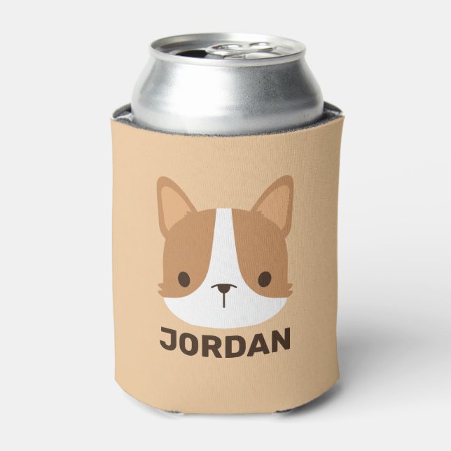 Niedlicher Corgi Hund mit Personalisiertem Namen Dosenkühler (Kanne Vorderseite)
