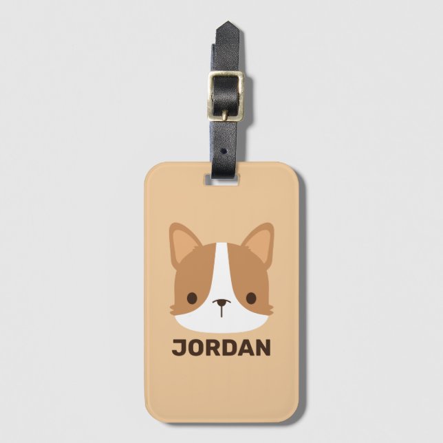 Niedlicher Corgi Hund mit Personalisiertem Namen Gepäckanhänger (Vorderseite Vertikal)
