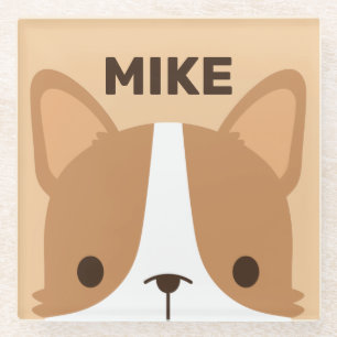 Niedlicher Corgi Hund mit Personalisiertem Namen Glasuntersetzer