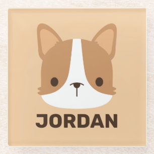 Niedlicher Corgi Hund mit Personalisiertem Namen Glasuntersetzer