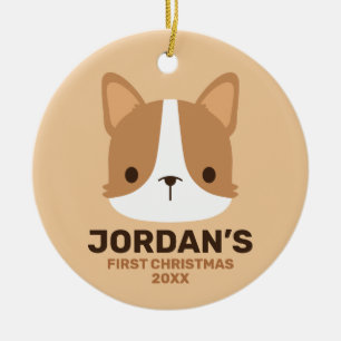 Niedlicher Corgi Hund mit Personalisiertem Namen Keramik Ornament