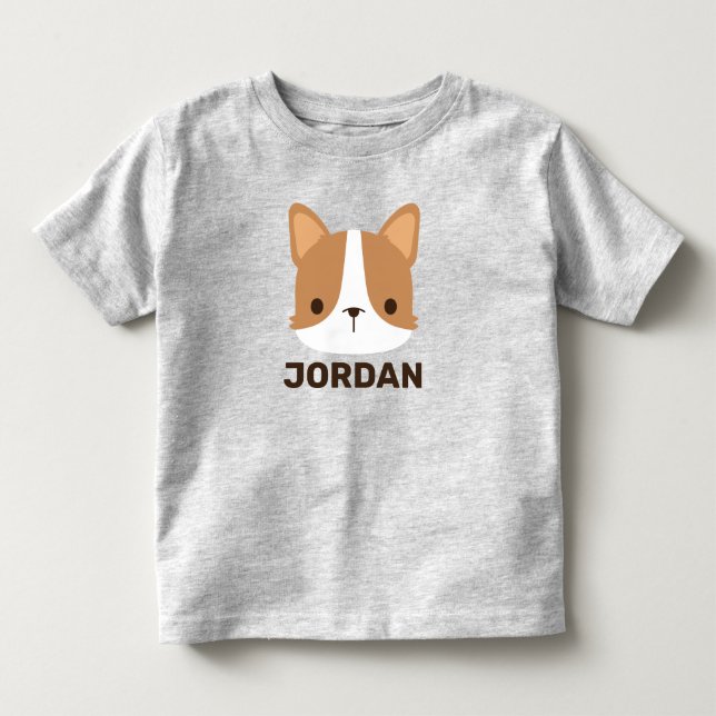 Niedlicher Corgi Hund mit Personalisiertem Namen Kleinkind T-shirt (Vorderseite)