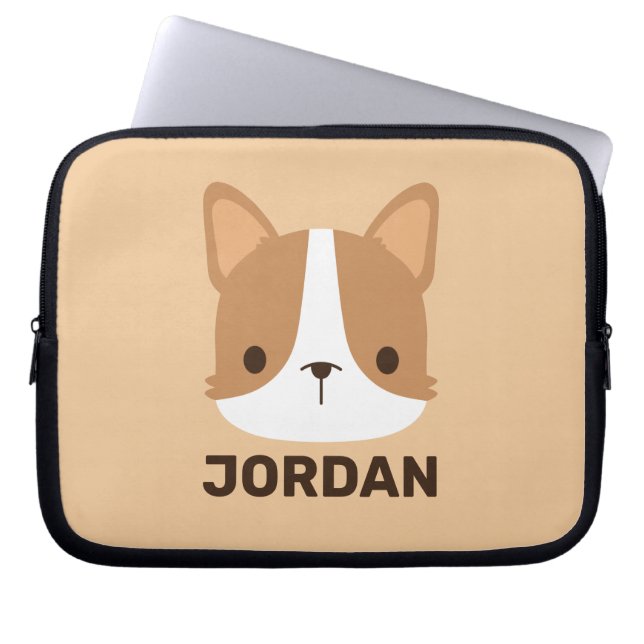 Niedlicher Corgi Hund mit Personalisiertem Namen Laptopschutzhülle (Vorderseite)