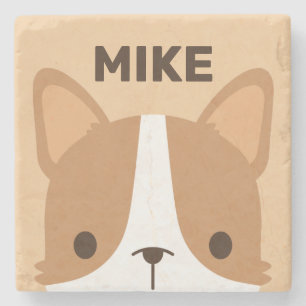 Niedlicher Corgi Hund mit Personalisiertem Namen Steinuntersetzer