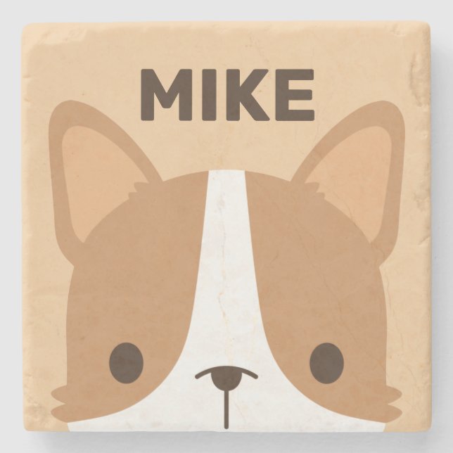 Niedlicher Corgi Hund mit Personalisiertem Namen Steinuntersetzer (Vorderseite)
