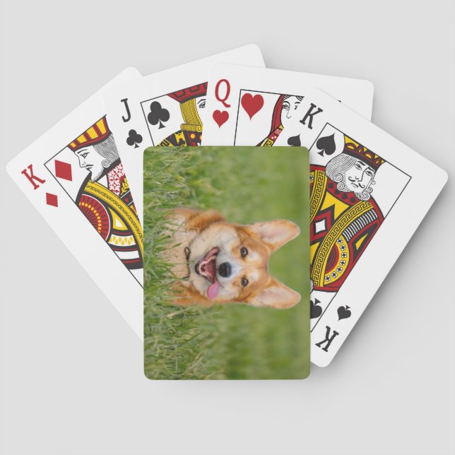 Niedlicher Corgi im Gras Spielkarten (Rückseite)