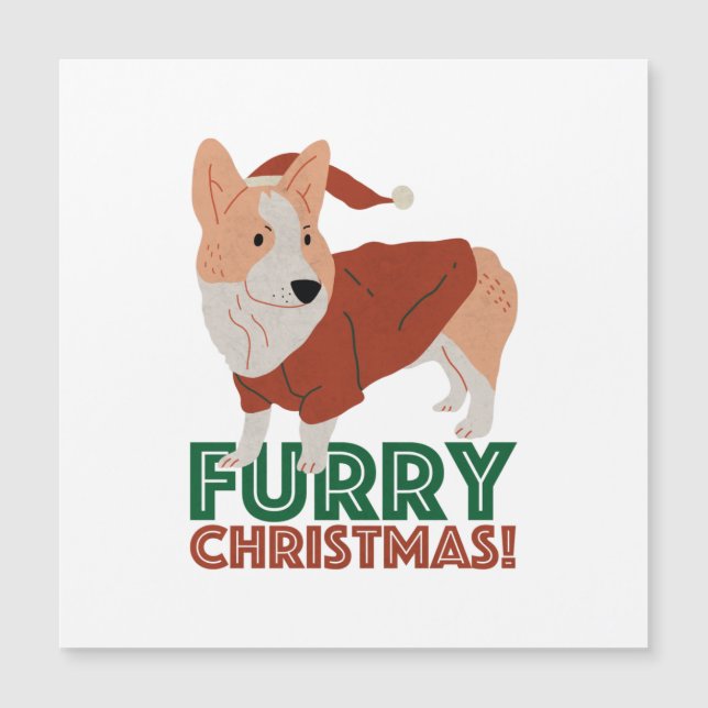 Niedlicher Corgi mit Weihnachtspun: Weihnachten Magnetkarte (Vorderseite)