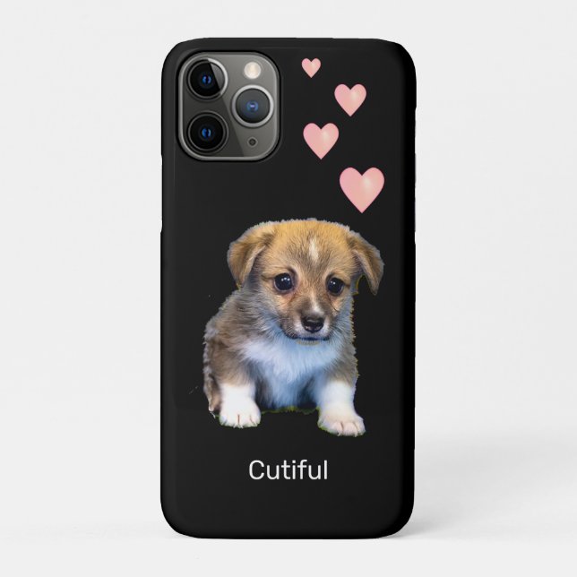 Niedlicher Corgi Puppy Dog & Hearts auf schwarz Case-Mate iPhone Hülle (Rückseite)