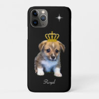 Niedlicher Corgi Puppy Dog & Royal Crown auf Black