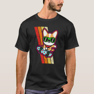 Niedlicher Corgi Skateboarding Skater Hund Welpe T-Shirt