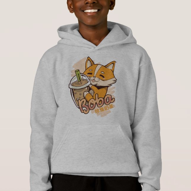 Niedlicher Corgi-Welpe mit Bubble Tee (Vorderseite)