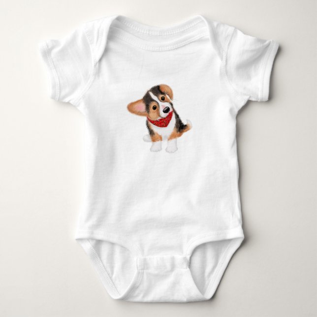 Niedlicher Corgi-Welpen-Bodysuit Baby Strampler (Vorderseite)