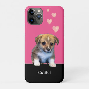 Niedlicher Corgi Welpen Hund & Herz auf Rosa & Sch Case-Mate iPhone Hülle