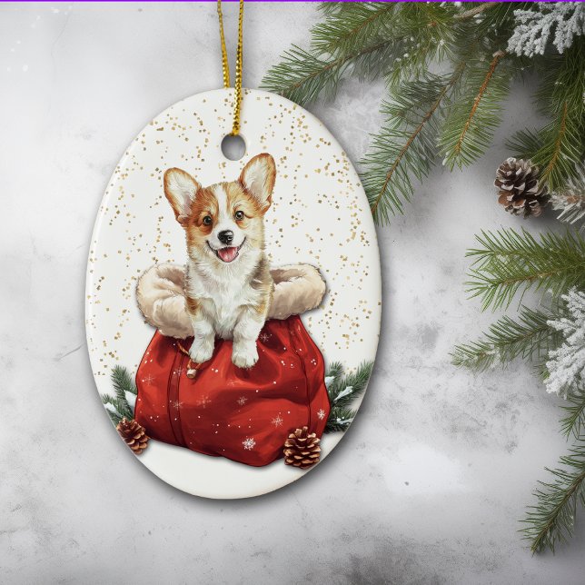 Niedlicher Corgi Welppy Dog Weihnachtsgeschenktasc Keramik Ornament (Von Creator hochgeladen)