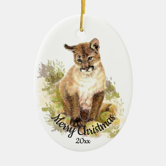 Niedlicher Cougar Mountain Lion Cat Kitten FIERCE  Keramik Ornament (Vorne)