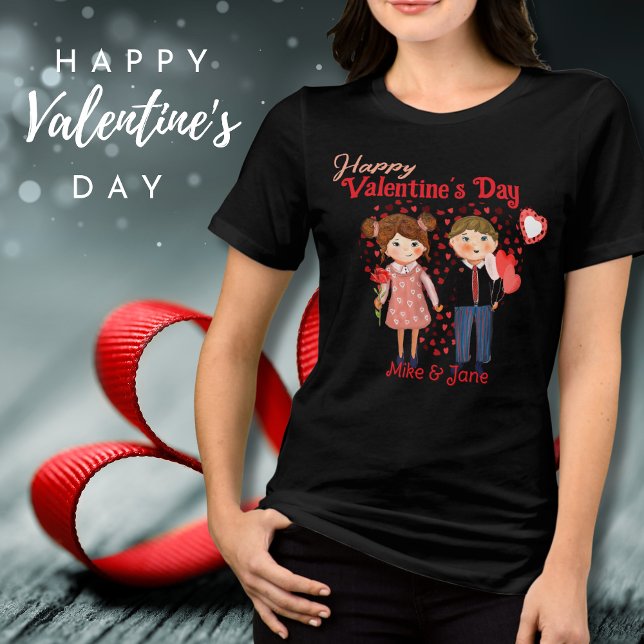 Niedlicher Couple Happy Valentine Black T - Shirt (Cute Couple Happy Valentine Black T-Shirt Tri-Blend Shirt)