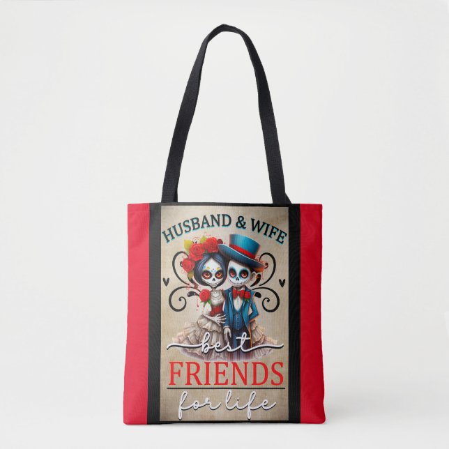 Niedlicher Couple Sugar Skull Tasche (Vorderseite)