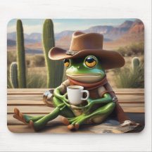 Niedlicher Cowboy Frosch mit Kaffee-Maus-Pad