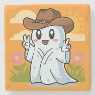 Niedlicher Cowboy-Geist zu Halloween-Fun-Dekoratio Steinuntersetzer