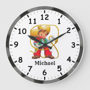 Niedlicher Cowboy je! Personalisiere Große Wanduhr