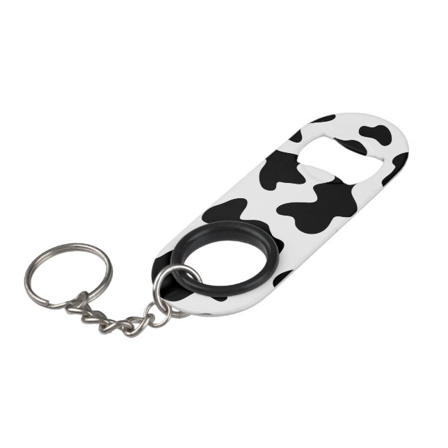 niedlicher Cowboy Schwarz-Weiß-Kuh-Druck Mini Flaschenöffner (Vorderseite Schrägansicht)