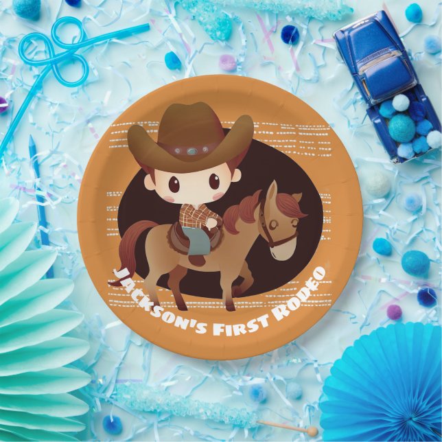 Niedlicher Cowboy und Rodeo Pappteller (Party)