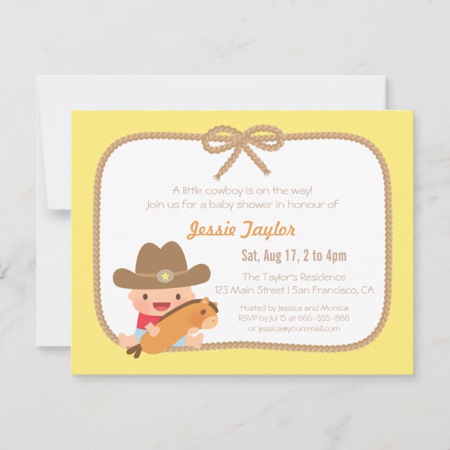 Niedlicher Cowboy Western Themed Baby Dusche Einla Einladung (Vorderseite)